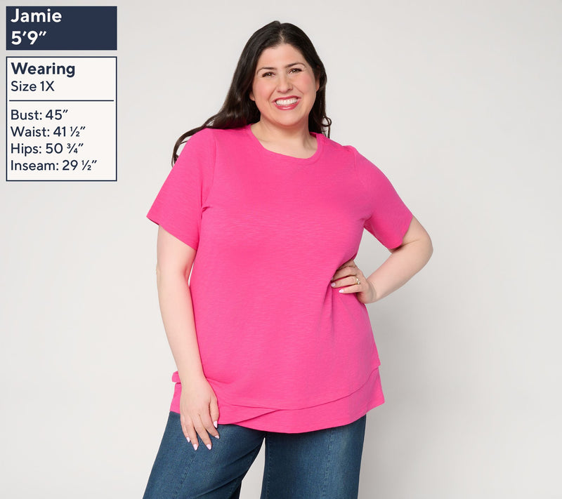 Denim & Co. Essentials Petite Textured Knit 2fer Tunic — View 2