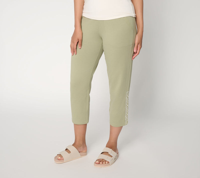 Denim & Co. Active Regular French Terry Crop Pants w/ Embroidery — View 8