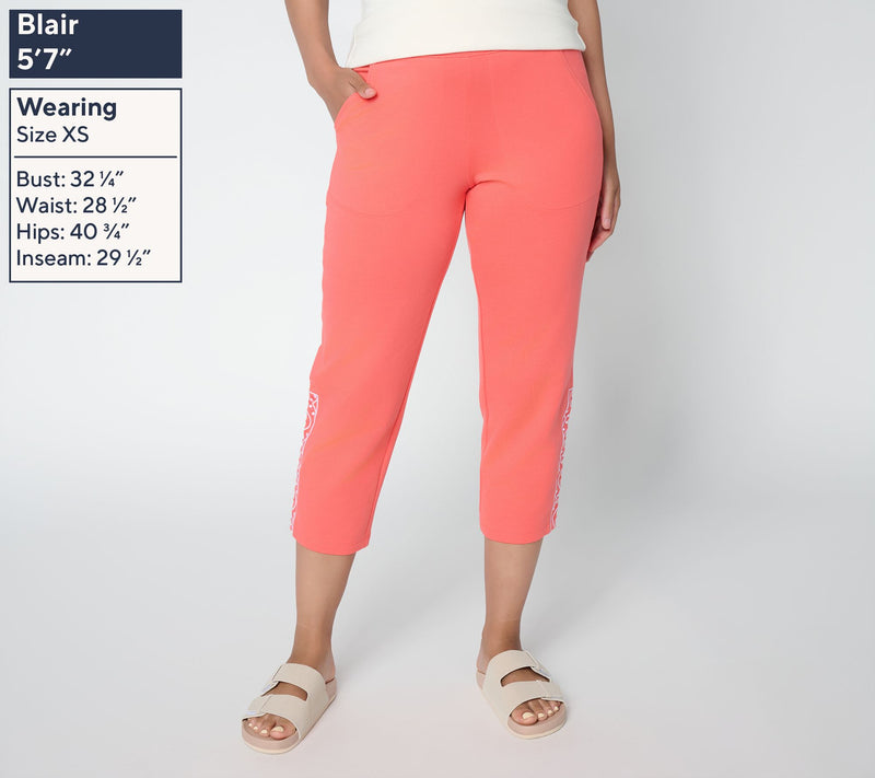 Denim & Co. Active Petite French Terry Crop Pants w/ Embroidery — View 2