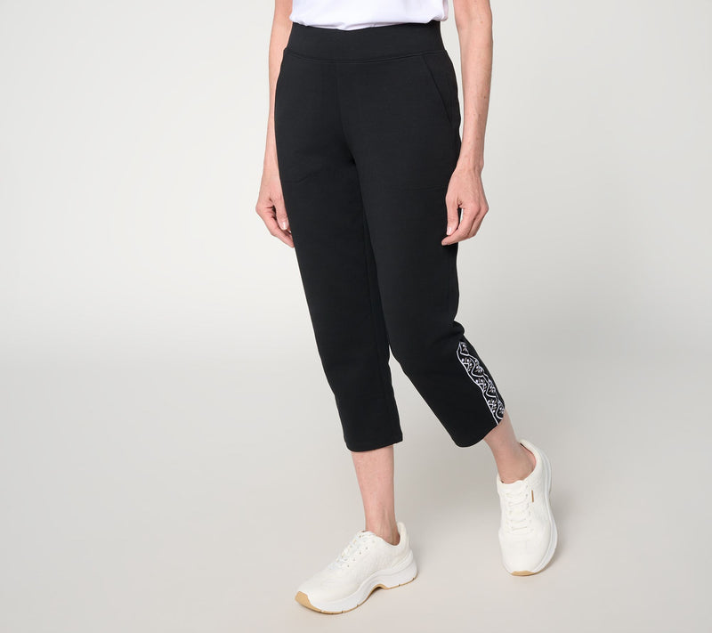 Denim & Co. Active Petite French Terry Crop Pants w/ Embroidery — View 9
