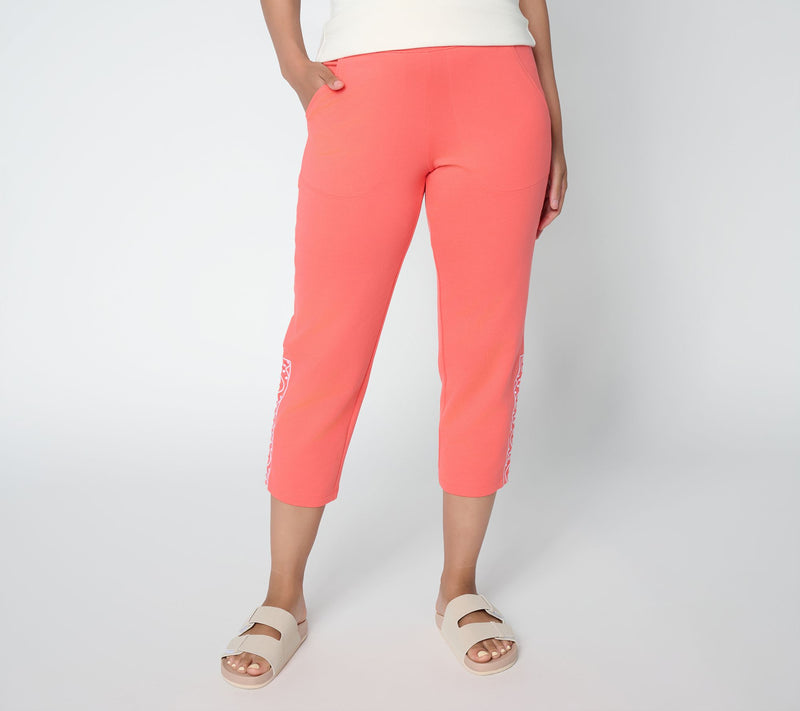Denim & Co. Active Petite French Terry Crop Pants w/ Embroidery — Main view