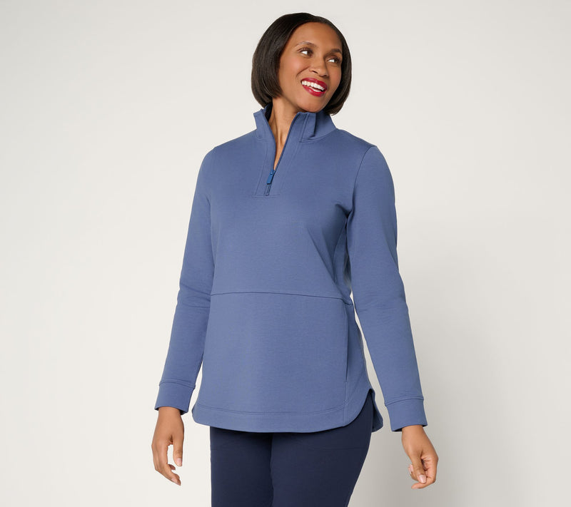 Denim & Co. Active Petite French Terry Half Zip Tunic — View 10