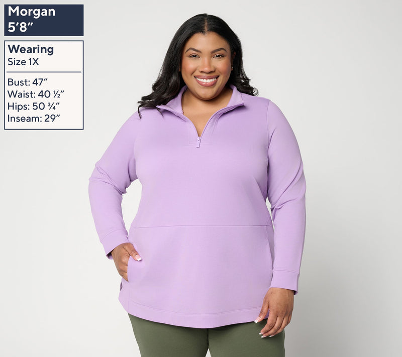 Denim & Co. Active Petite French Terry Half Zip Tunic — View 2