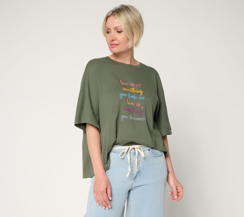 Peace Love World Printed Affirmation Tee Shirt — Main view