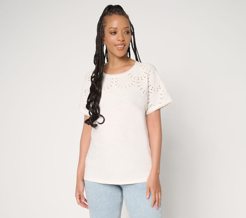 BEAUTIFUL by Lawrence Zarian 100% Cotton Eyelet Dolman Sleeve Top — View 10