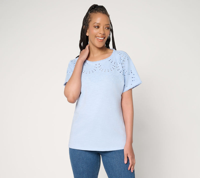 BEAUTIFUL by Lawrence Zarian 100% Cotton Eyelet Dolman Sleeve Top — View 11