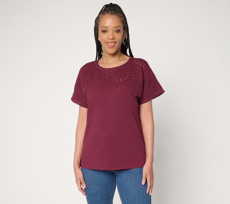 BEAUTIFUL by Lawrence Zarian 100% Cotton Eyelet Dolman Sleeve Top — View 12