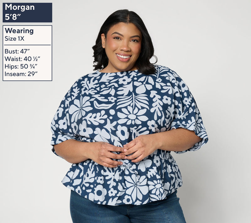 Peace Love World Boheme Printed Boat Neck Top w/Cinched Waist — View 8