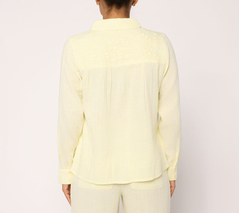 Peace Love World Washed Cotton Gauze Top with Embroidery — View 10