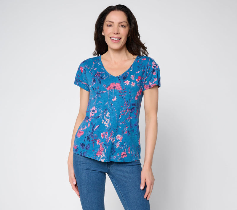 BEAUTIFUL by Lawrence Zarian Printed V-Neck Short Sleeve Top — Main view
