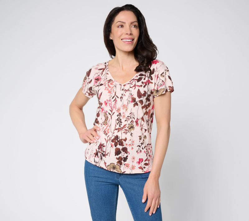 BEAUTIFUL by Lawrence Zarian Printed V-Neck Short Sleeve Top — View 7