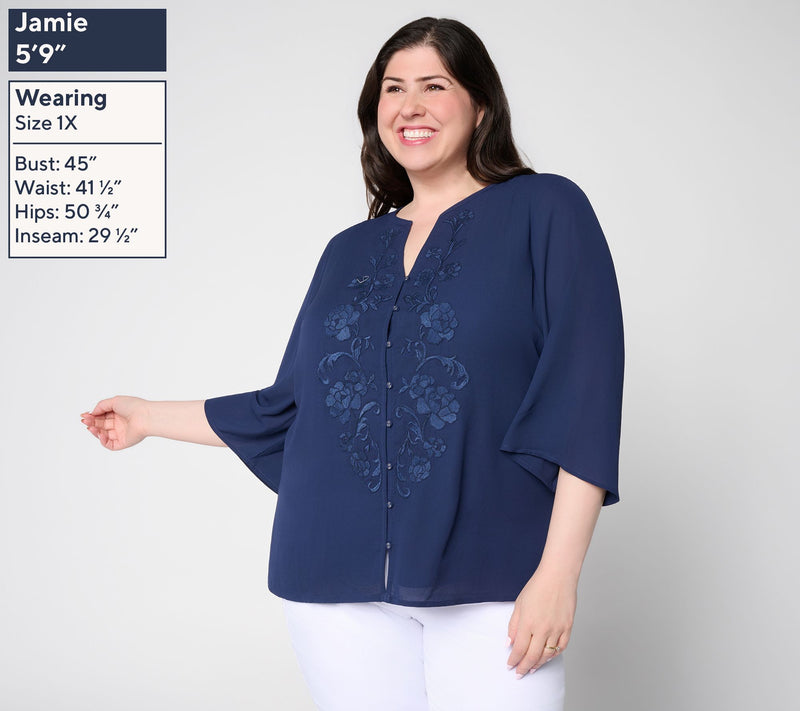 BEAUTIFUL by Lawrence Zarian Double GeorgetteBlouse with Embroidery — View 8