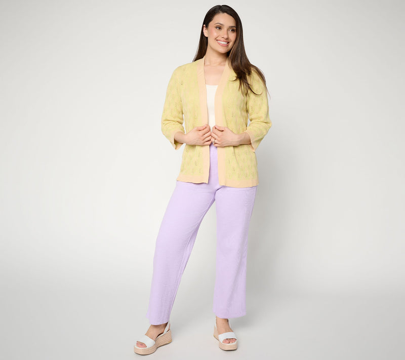 Susan Graver Jacquard Open Front Bell Sleeve Cardigan — View 9