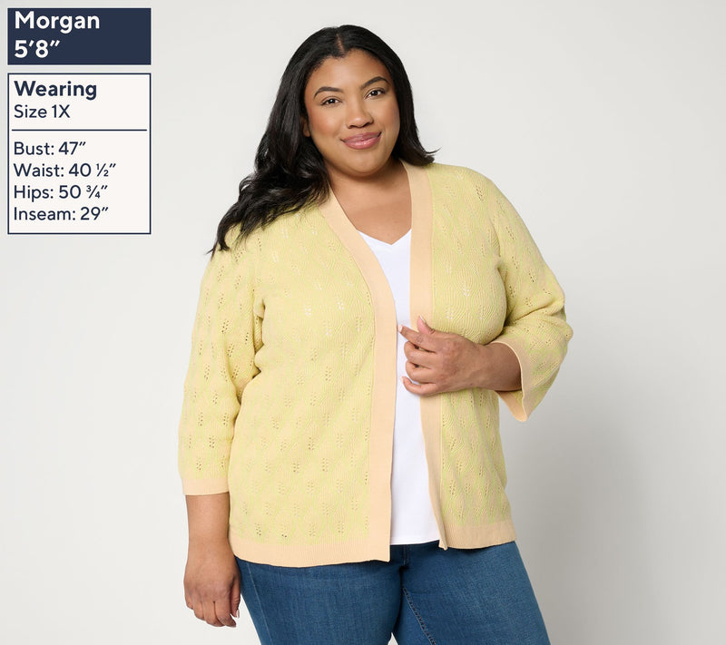 Susan Graver Jacquard Open Front Bell Sleeve Cardigan — View 6