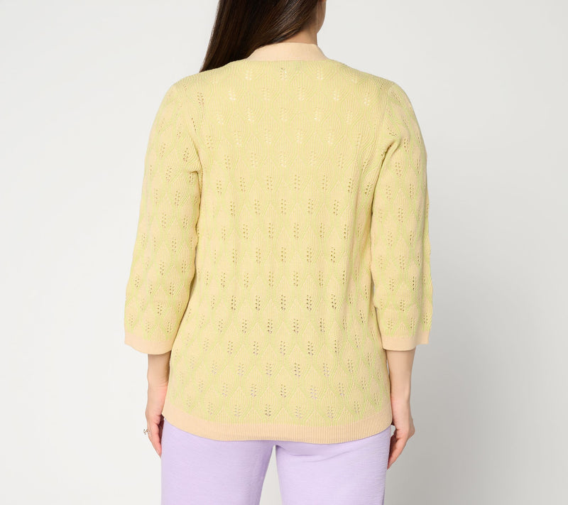 Susan Graver Jacquard Open Front Bell Sleeve Cardigan — View 8