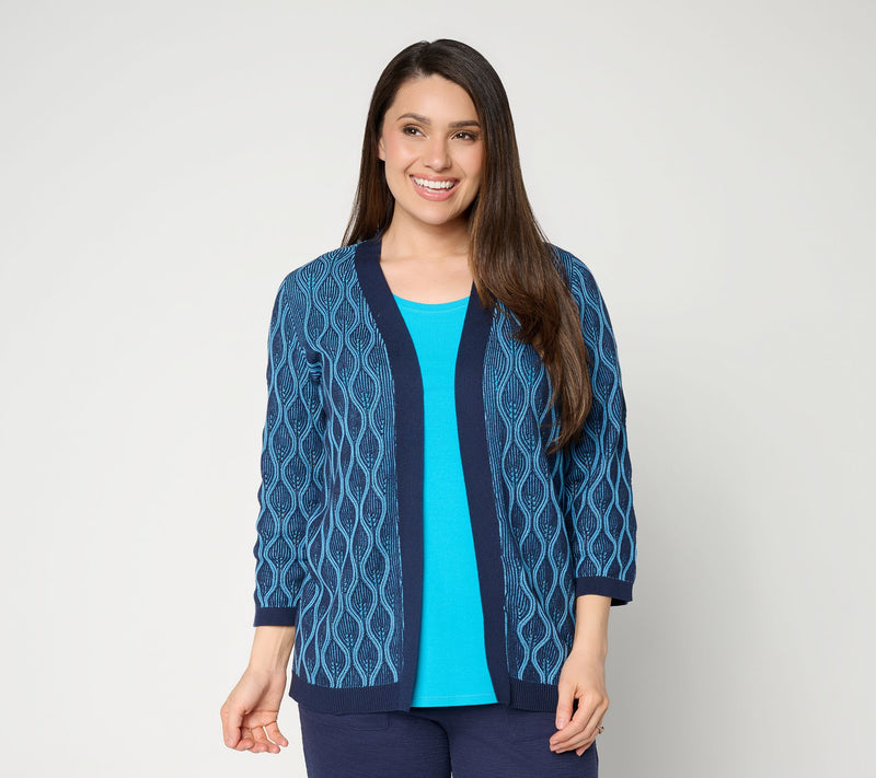 Susan Graver Jacquard Open Front Bell Sleeve Cardigan — View 13