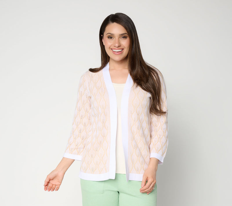 Susan Graver Jacquard Open Front Bell Sleeve Cardigan — View 14