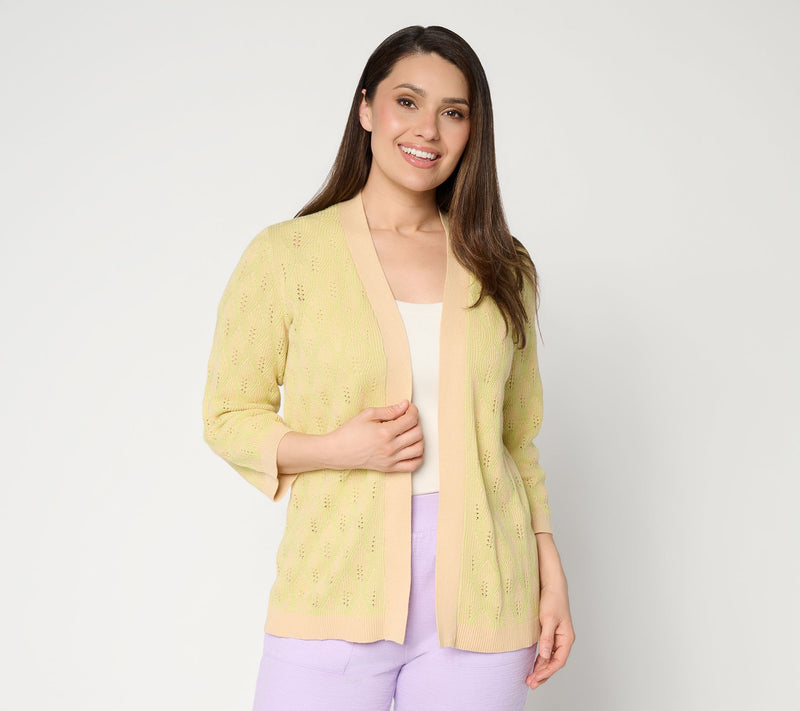 Susan Graver Jacquard Open Front Bell Sleeve Cardigan — View 4