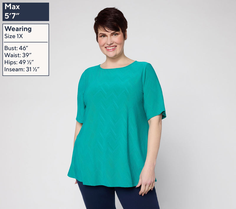 Susan Graver Jacquard Petite Liquid Knit Elbow Slv A-Line Tunic — View 4