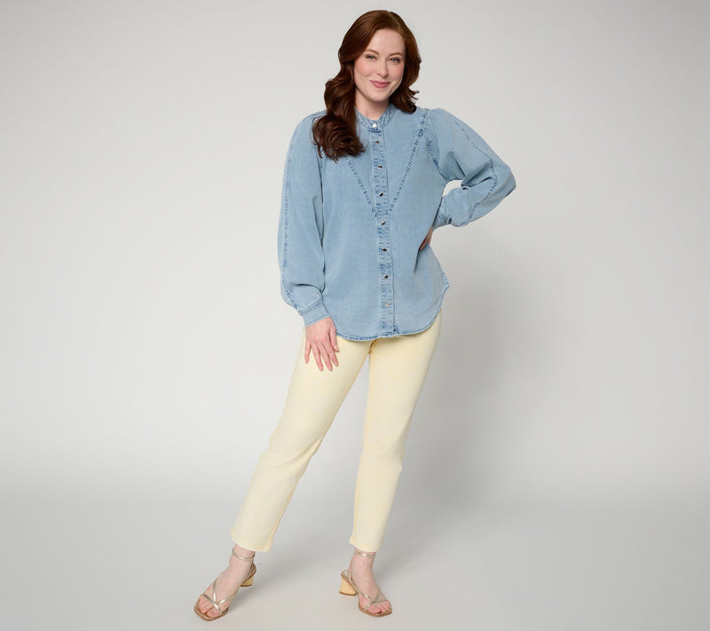 RM Studio x Rebecca Minkoff Extended Yoke Stretch Denim Shirt — View 4