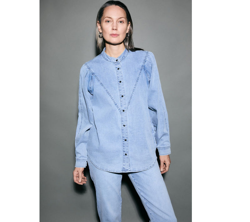 RM Studio x Rebecca Minkoff Extended Yoke Stretch Denim Shirt — View 6