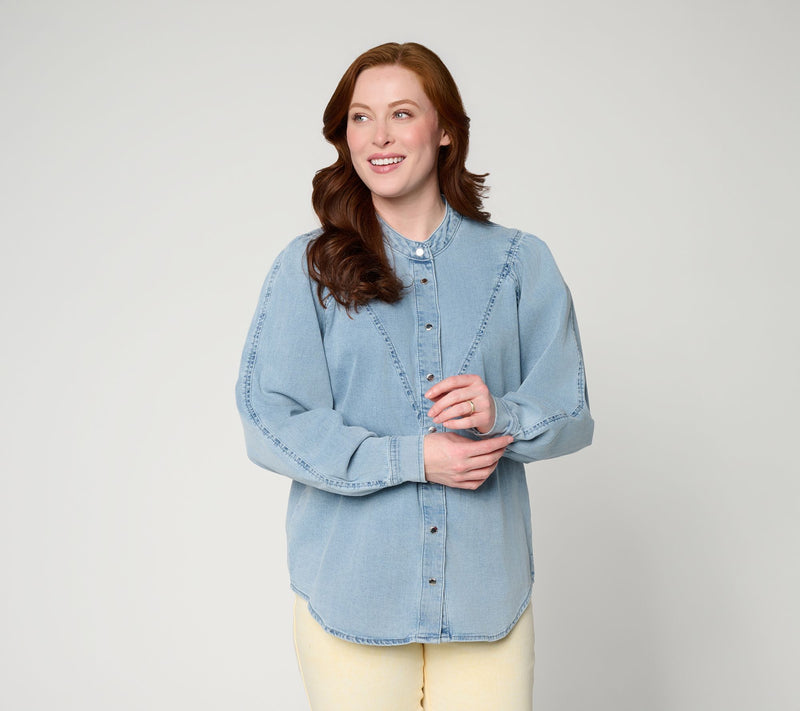 RM Studio x Rebecca Minkoff Extended Yoke Stretch Denim Shirt — View 9