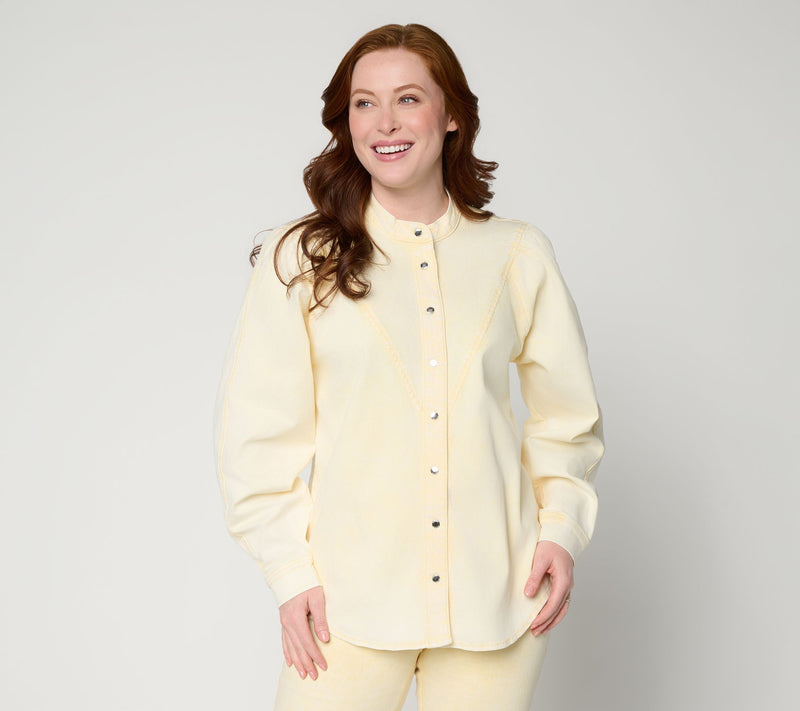 RM Studio x Rebecca Minkoff Extended Yoke Stretch Denim Shirt — View 10