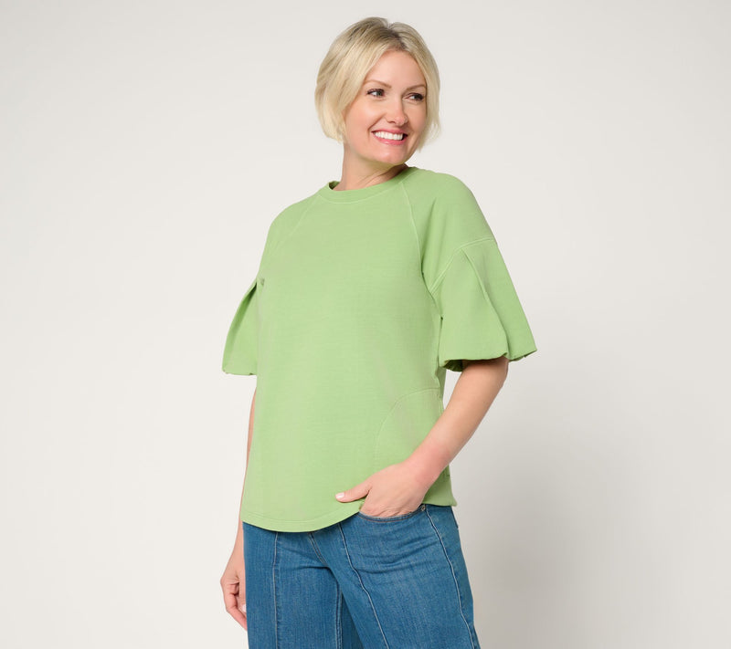 LOGO by Lori Goldstein Pleat Sleeve Sweatshirt — View 9