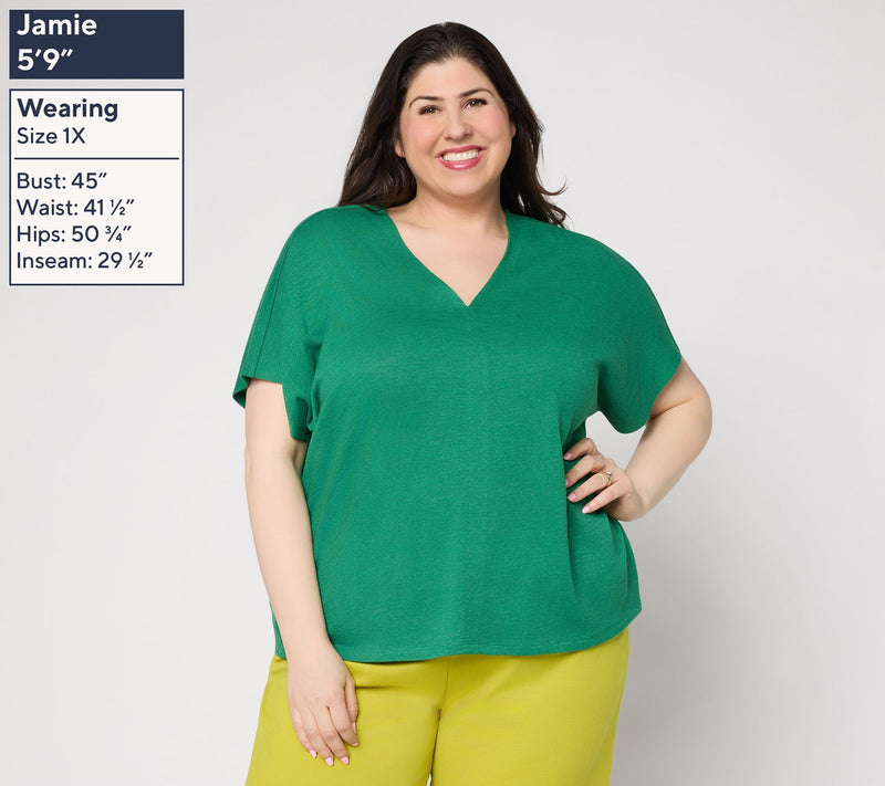 Carla Rockmore Collection V-Neck Dolman Sleeve Slub Knit Tee — View 2