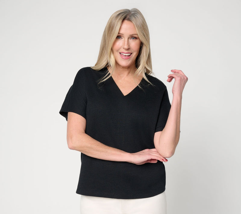 Carla Rockmore Collection V-Neck Dolman Sleeve Slub Knit Tee — View 10