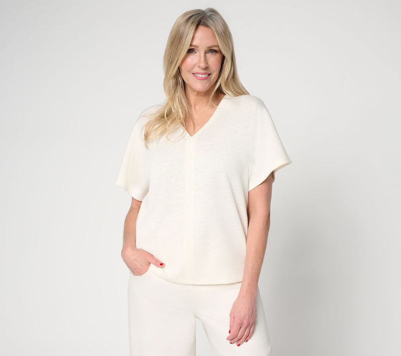 Carla Rockmore Collection V-Neck Dolman Sleeve Slub Knit Tee — View 11