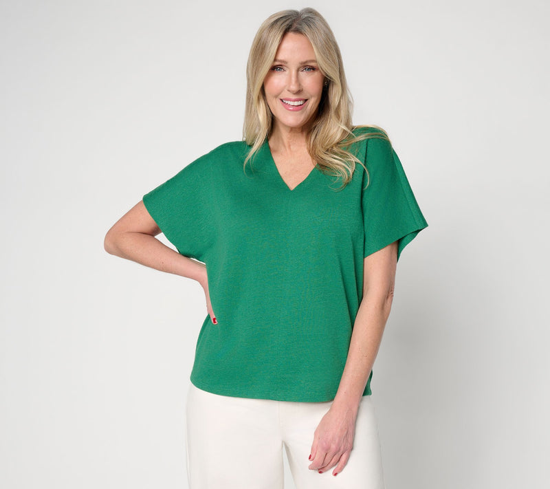 Carla Rockmore Collection V-Neck Dolman Sleeve Slub Knit Tee — View 12
