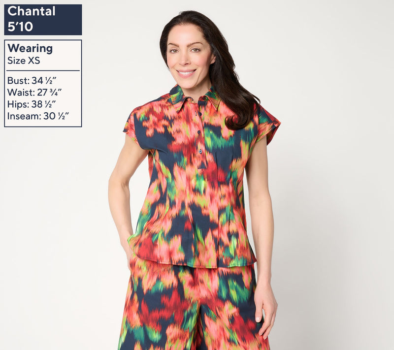 Carla Rockmore Collection Cotton Rich Pleated Waist Henley Shirt — View 11
