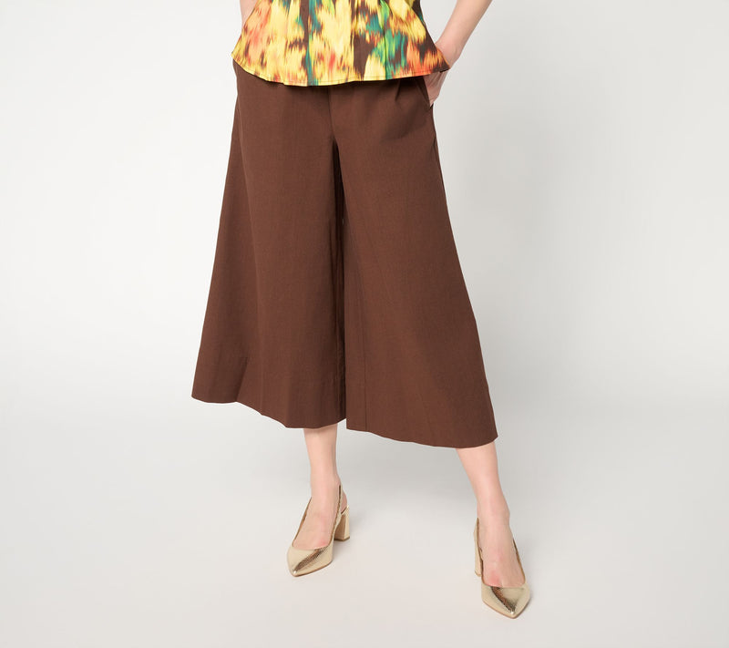 Carla Rockmore Collection Petite Pull-On Cotton Rich Wide Crop Pants — Main view