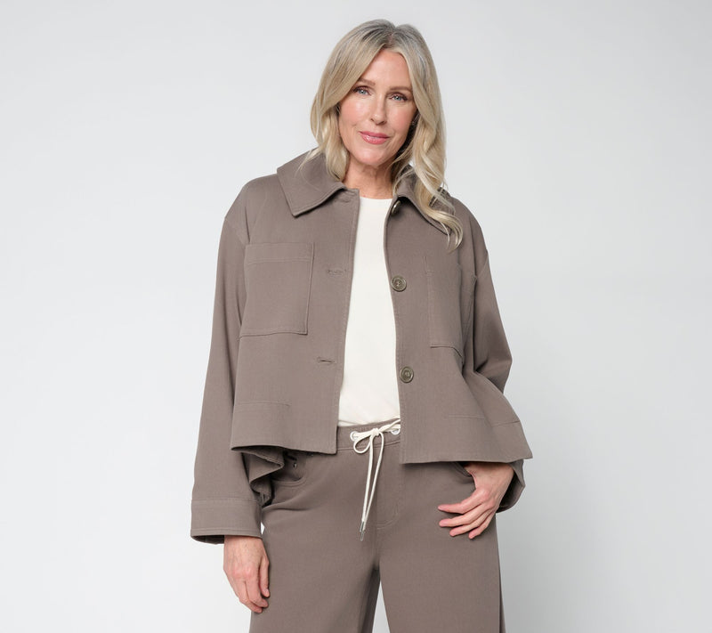 Carla Rockmore Collection Hi-Lo Downtown Knit Denim Swing Jacket — View 10