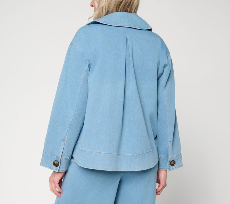 Carla Rockmore Collection Hi-Lo Downtown Knit Denim Swing Jacket — View 4