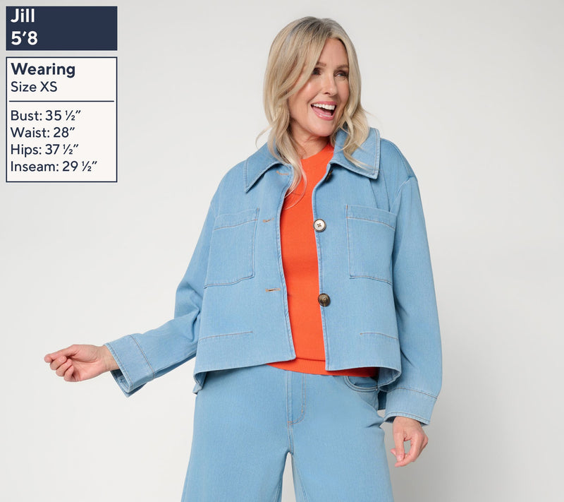 Carla Rockmore Collection Hi-Lo Downtown Knit Denim Swing Jacket — View 3