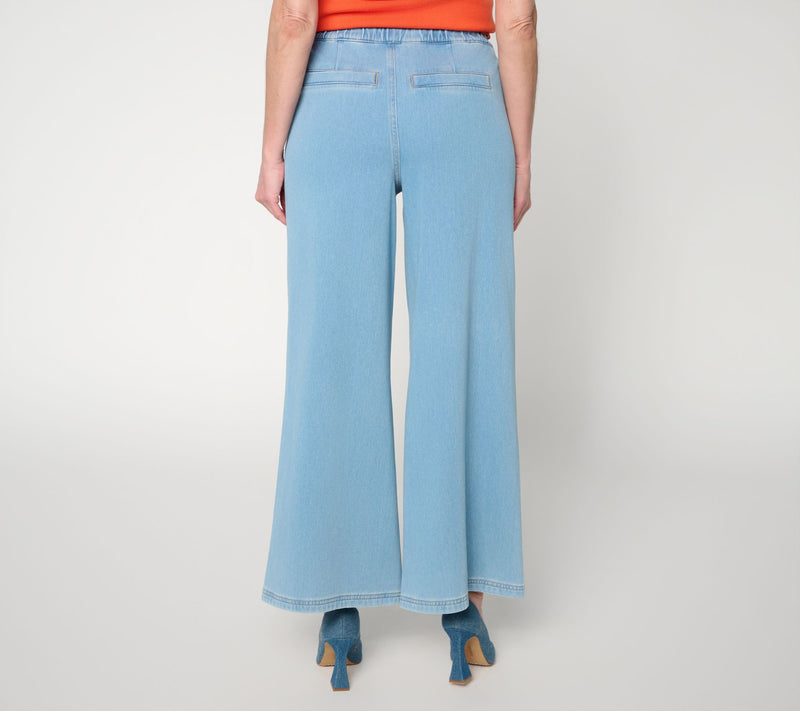 Carla Rockmore Collection Petite Pull-On Knit Denim Straight Jeans — View 3