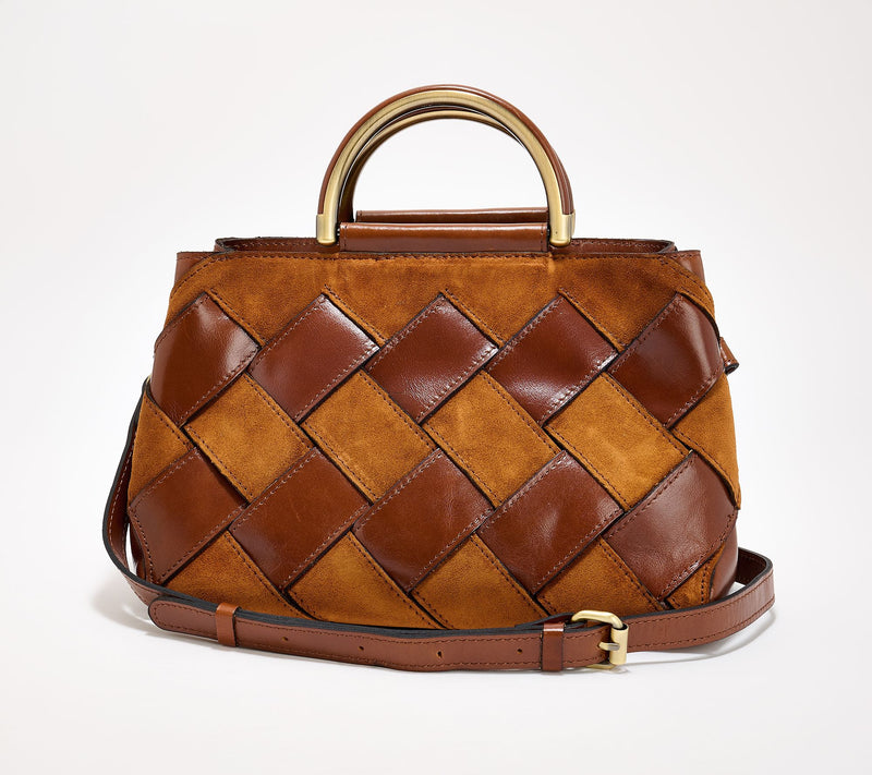 "As Is" Patricia Nash Novara Woven Leather Satchel — View 10