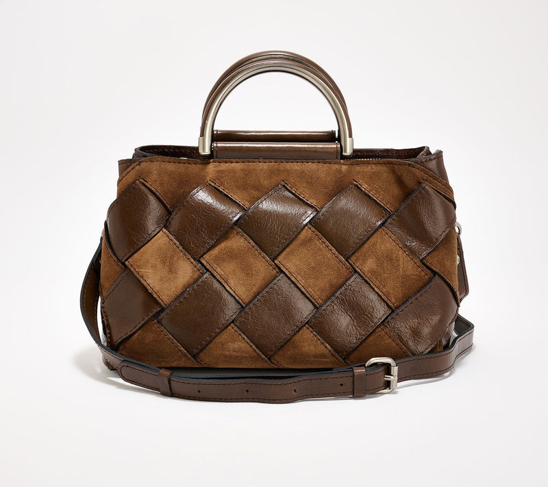 "As Is" Patricia Nash Novara Woven Leather Satchel — View 12