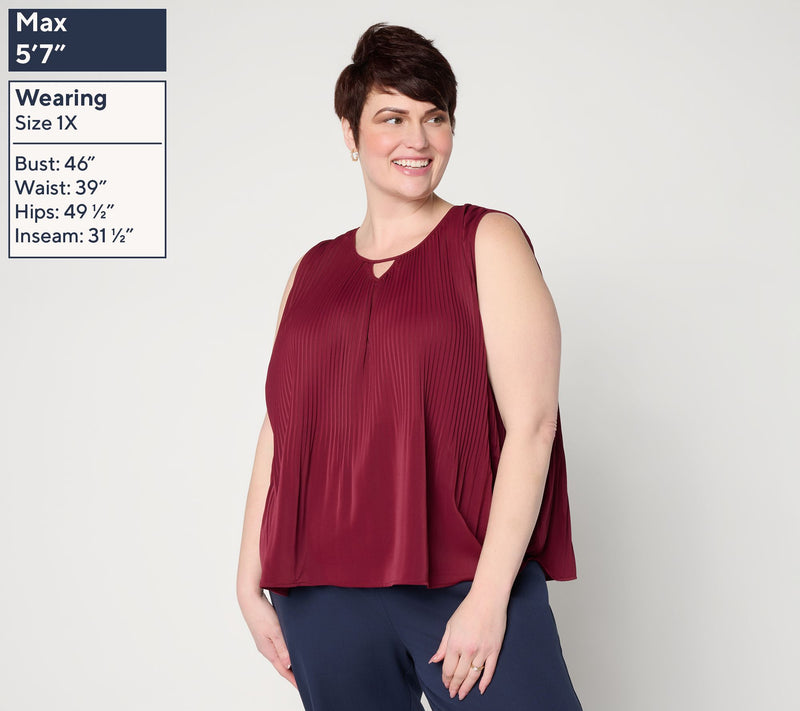 BEAUTIFUL by Lawrence Zarian Pleated Sleeveless Top with Keyhole — View 2