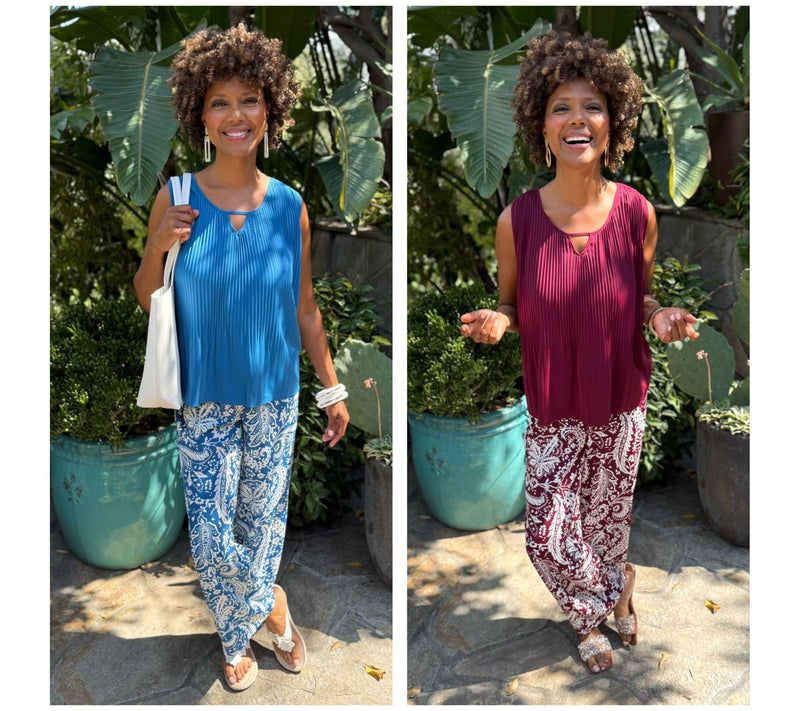 BEAUTIFUL by Lawrence Zarian Pleated Sleeveless Top with Keyhole — View 8