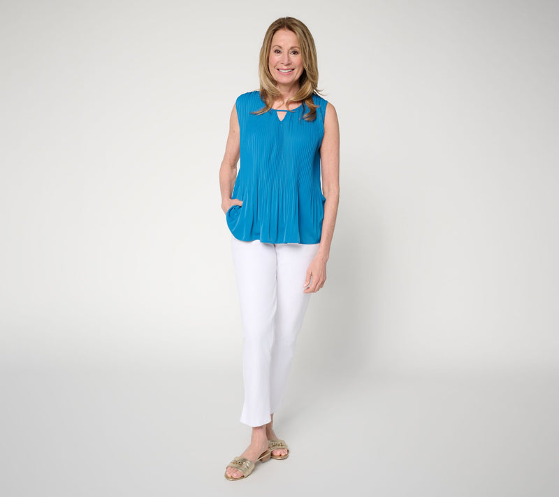 BEAUTIFUL by Lawrence Zarian Pleated Sleeveless Top with Keyhole — View 5
