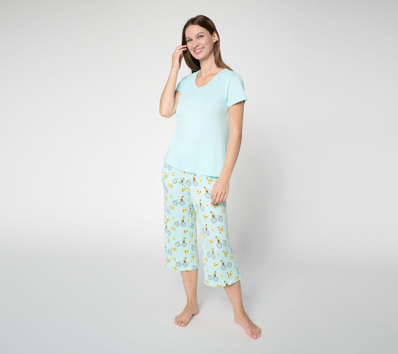 MUK LUKS Cloud Knit Lace Neckline Tee & Pant Pajama Set — View 3
