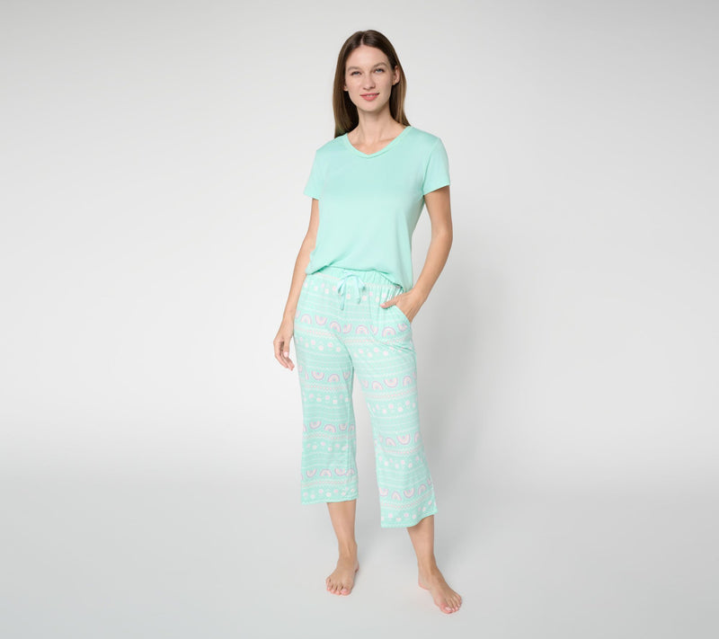 MUK LUKS Cloud Knit Lace Neckline Tee & Pant Pajama Set — View 5