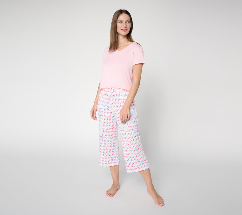 MUK LUKS Cloud Knit Lace Neckline Tee & Pant Pajama Set — View 11