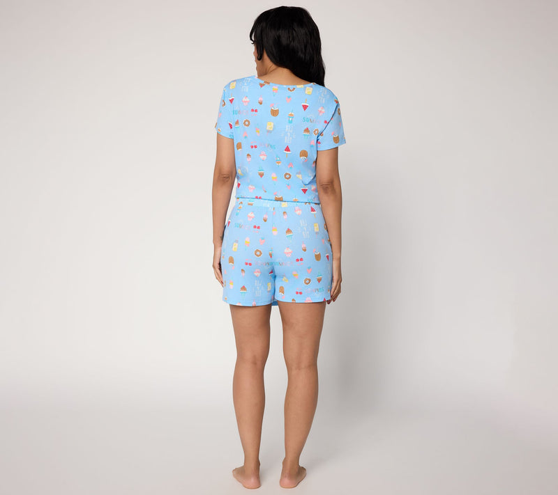 MUK LUKS Cotton Scoop Neck Tee & Skort Lounge Set — View 3
