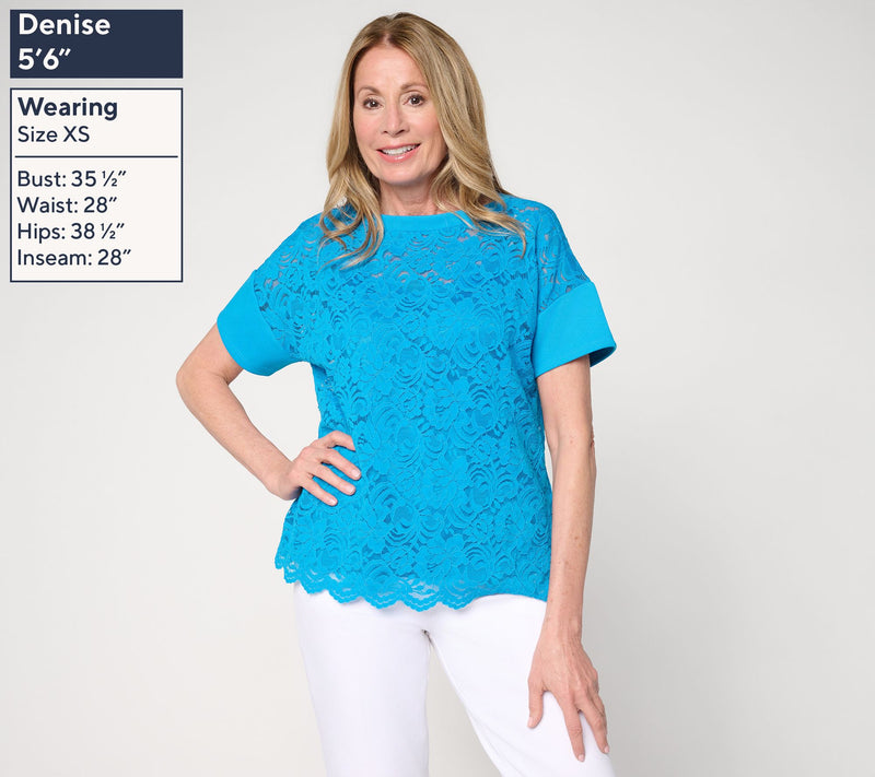 BEAUTIFUL by Lawrence Zarian Knit Lace Boat Neck Top with Tank — View 3