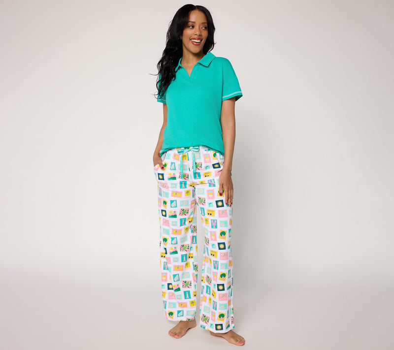 MUK LUKS Cotton Jersey Collared Lounge Set — Main view