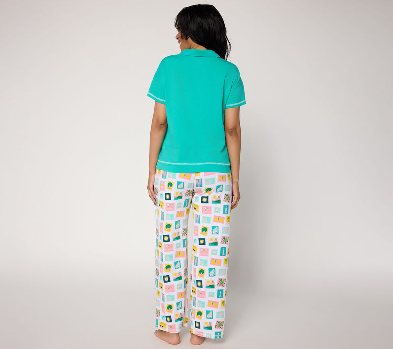 MUK LUKS Cotton Jersey Collared Lounge Set — View 3